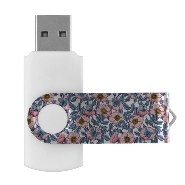 Dog rose and butterflies flash drive (Opened)
