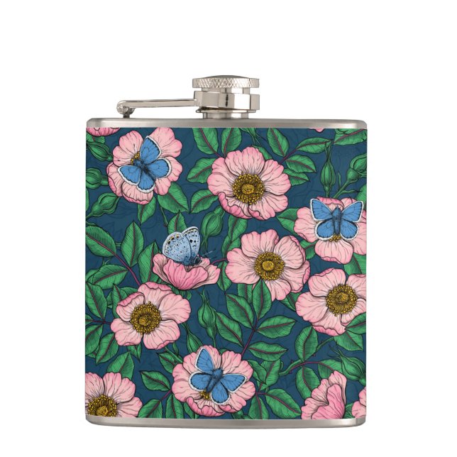 Dog rose and butterflies flask (Front)