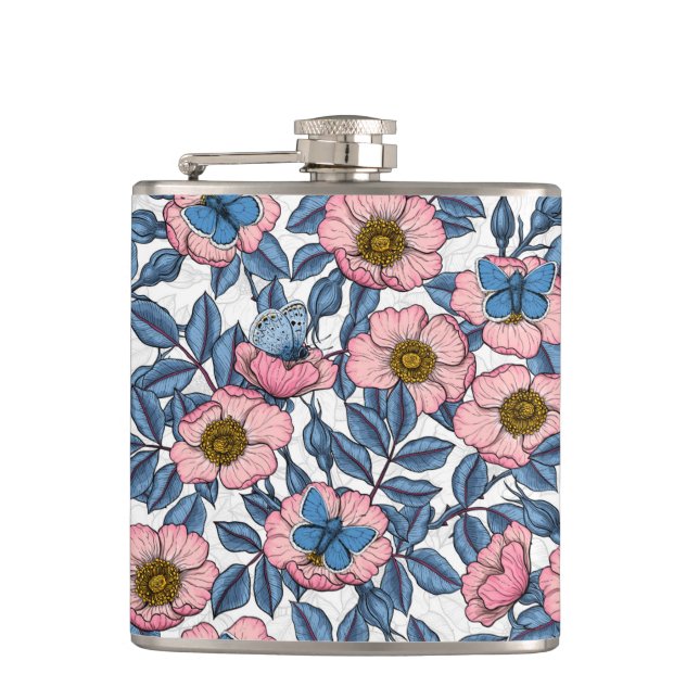 Dog rose and butterflies flask (Front)