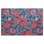 Dog rose and butterflies in blue and red fabric