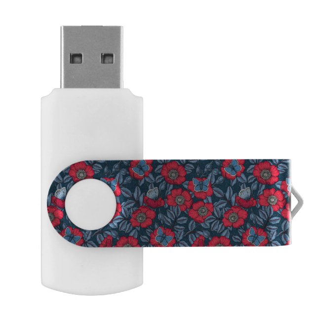 Dog rose and butterflies in blue and red flash drive (Opened)