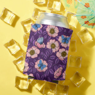 Dog rose and butterflies in pink and purple can cooler