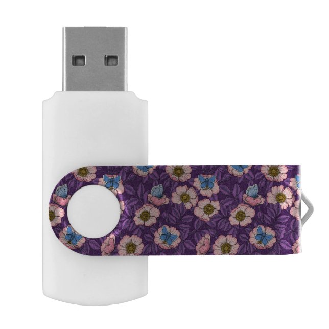 Dog rose and butterflies in pink and purple flash drive (Opened)