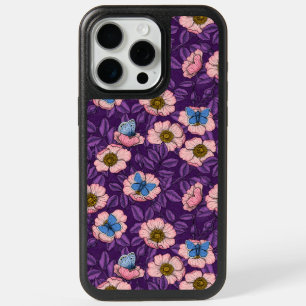 Dog rose and butterflies in pink and purple iPhone 15 pro max case