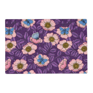 Dog rose and butterflies in pink and purple placemat