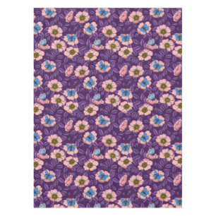 Dog rose and butterflies in pink and purple tablecloth