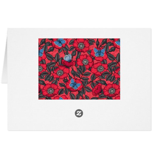 Dog rose and butterflies in red and blue (Back Horizontal)