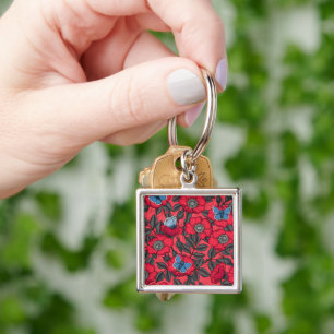 Dog rose and butterflies in red and blue keychain