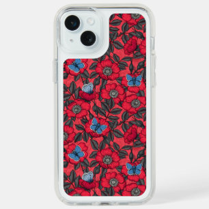 Dog rose and butterflies in red and blue iPhone 15 plus case