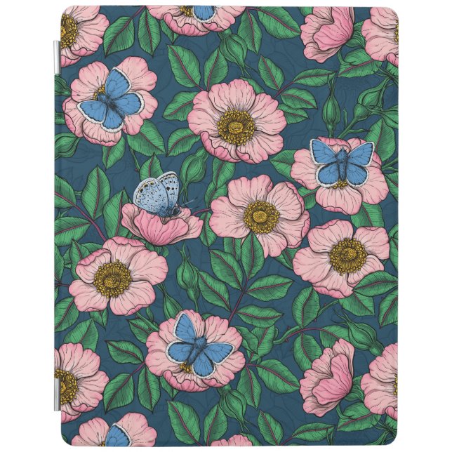 Dog rose and butterflies iPad smart cover (Front)