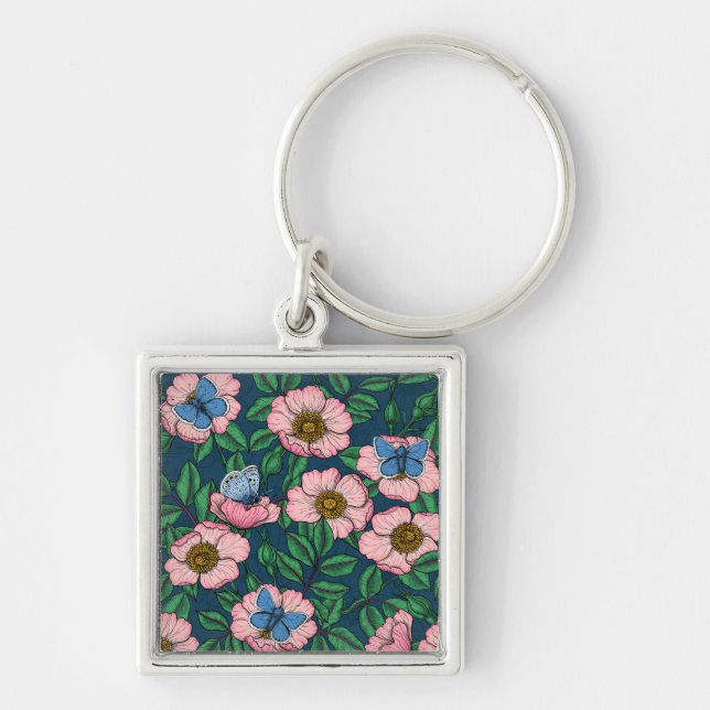 Dog rose and butterflies keychain (Front)