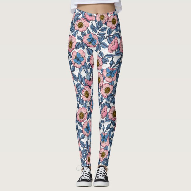 Dog rose and butterflies leggings (Front)