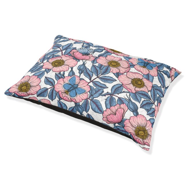 Dog rose and butterflies pet bed (Angled)