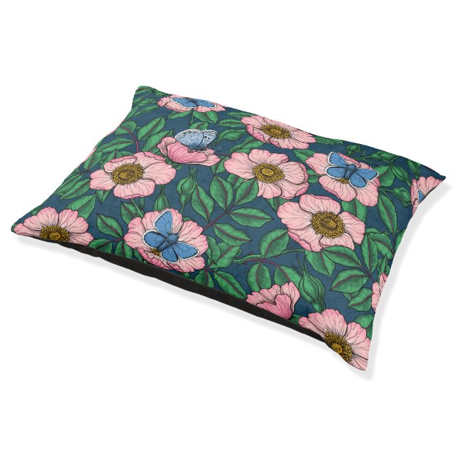 Dog rose and butterflies pet bed (Angled)