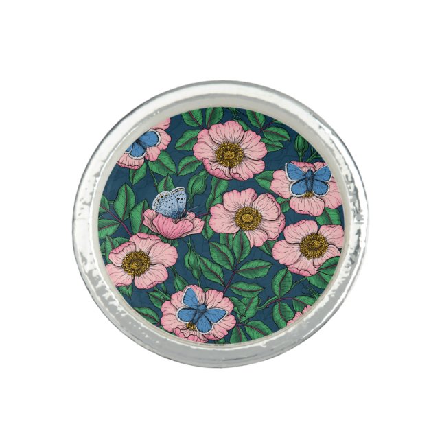 Dog rose and butterflies ring (Front)