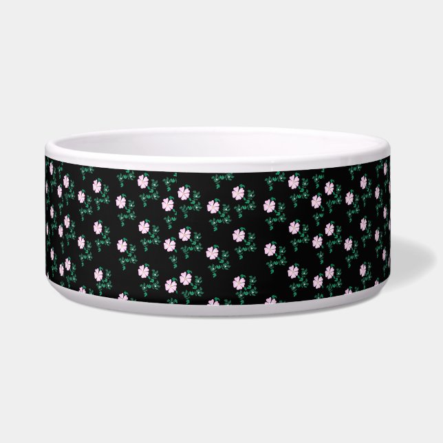 Dog Rose - Floral Pattern on Black Background Bowl (Front)