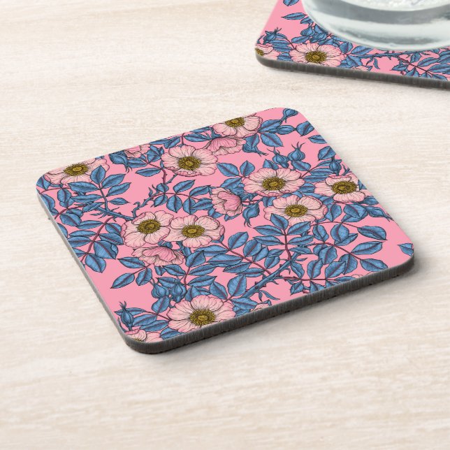 Dog rose pattern beverage coaster (Left Side)
