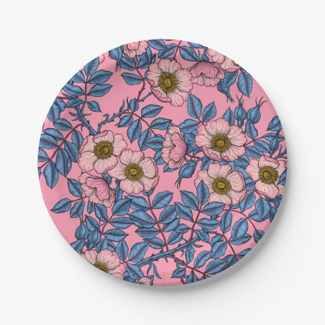 Dog rose pattern paper plates (Front)