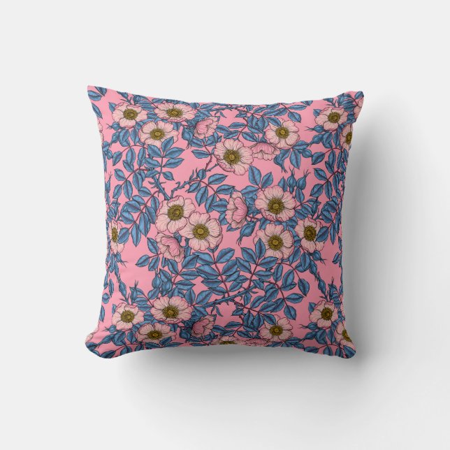 Dog rose pattern throw pillow (Front)