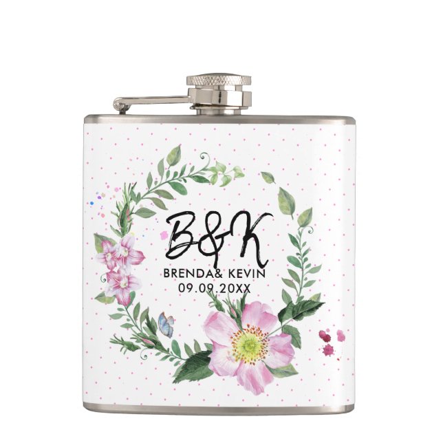 Dog Rose Watercolors Wreath Flask (Front)
