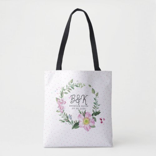 Dog Rose Wreath Wedding Design Tote Bag