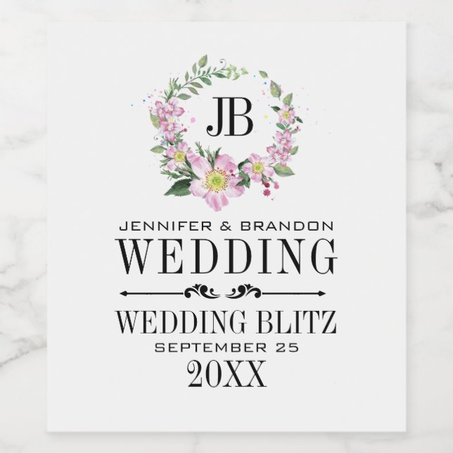 Dog-Rose Wreath Wedding Label Design (Single Label)