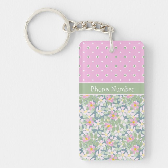 Dog Roses and Polka Dots: Oblong Acrylic Keychain (Front)