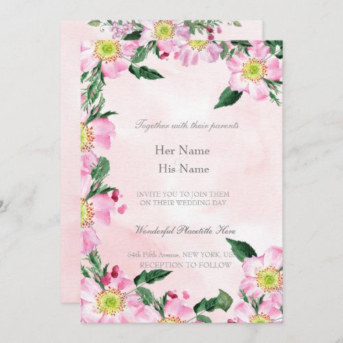 Dog Roses on pink background Wedding Invitation