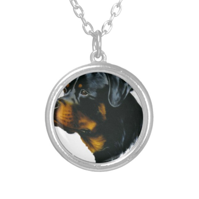 dog-rottweiler silver plated necklace (Front)