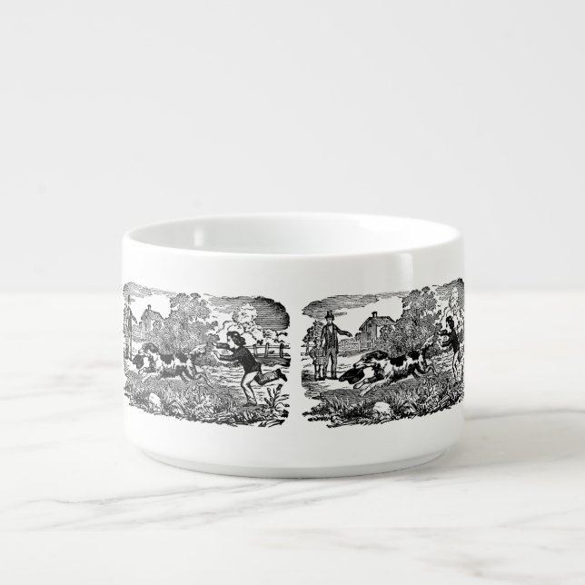 Dog running antique pet art victorian illustration bowl (Center)