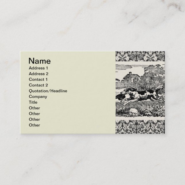 Dog running antique pet art victorian illustration business card (Front)