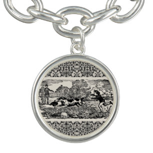 Dog running antique pet art victorian illustration charm bracelet