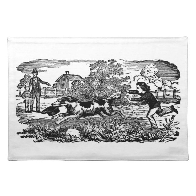 Dog running antique pet art victorian illustration cloth placemat (Front)