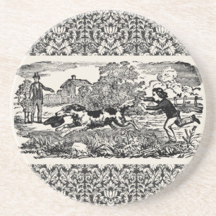 Dog running antique pet art victorian illustration coaster