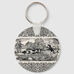 Dog running antique pet art victorian illustration keychain