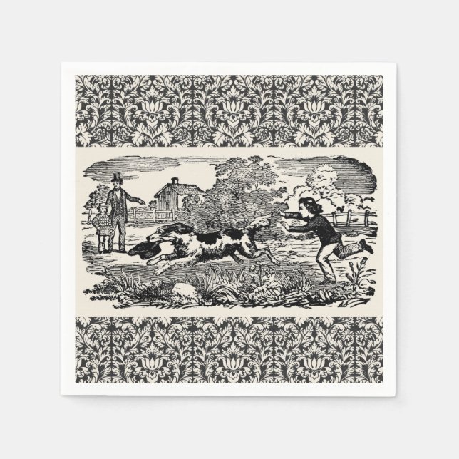 Dog running antique pet art victorian illustration napkins (Front)
