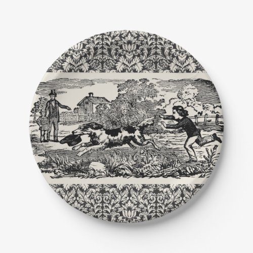 Dog running antique pet art victorian illustration paper plates