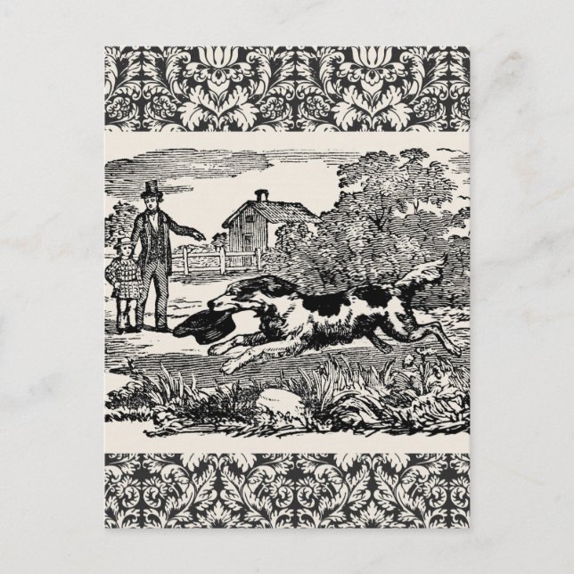 Dog running antique pet art victorian illustration postcard (Front)