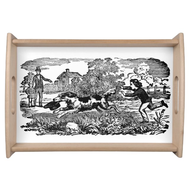 Dog running antique pet art victorian illustration serving tray (Front)