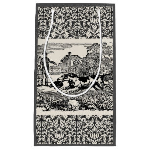 Dog running antique pet art victorian illustration small gift bag