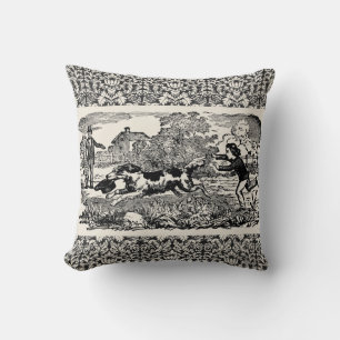 Dog running antique pet art victorian illustration throw pillow