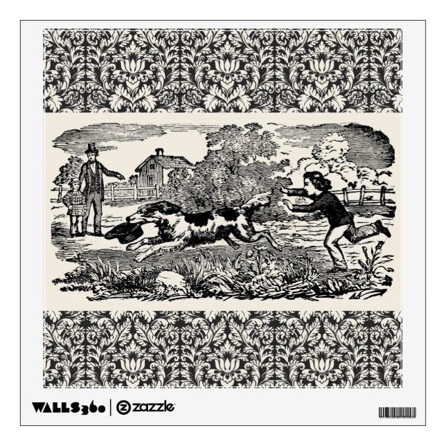 Dog running antique pet art victorian illustration wall sticker (Front)