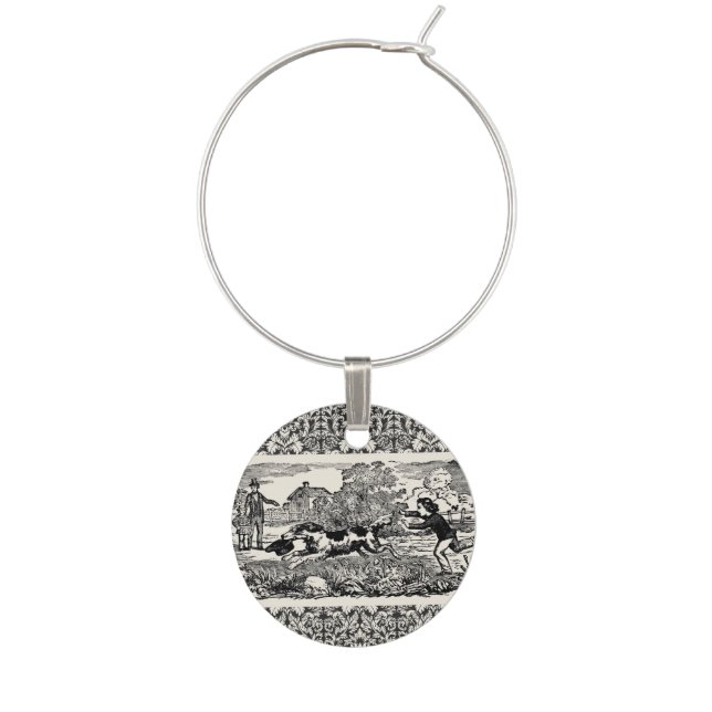 Dog running antique pet art victorian illustration wine charm (Front)
