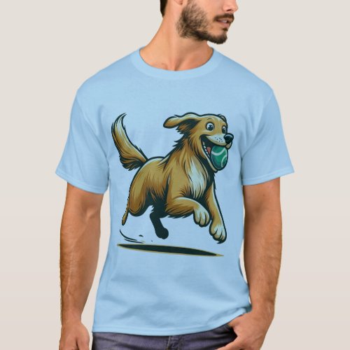 Dog Running Ball Mouth Wagging Tail  T_Shirt