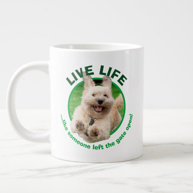 Dog Running In Yard Giant Coffee Mug (Left)