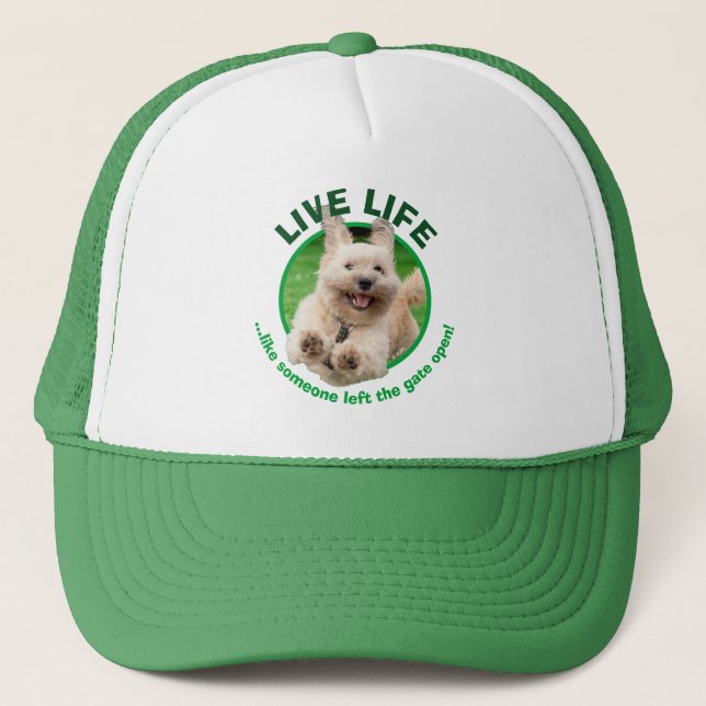Dog Running In Yard Trucker Hat (Front)