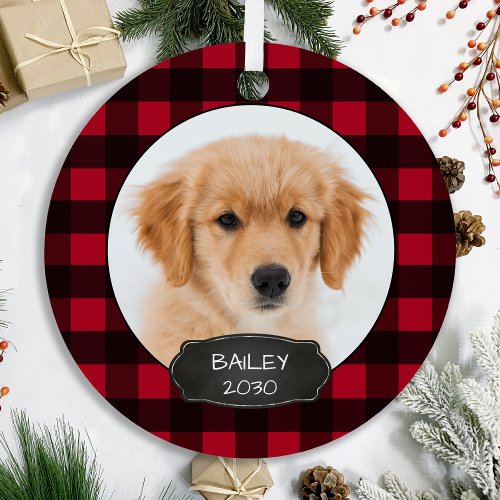 Dog Rustic Red Plaid Christmas Puppy Pet Photo  Me Metal Ornament