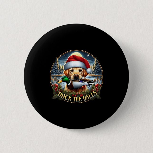 Dog Santa Duck Hunting Christmas Funny Adventure A Button (Front)