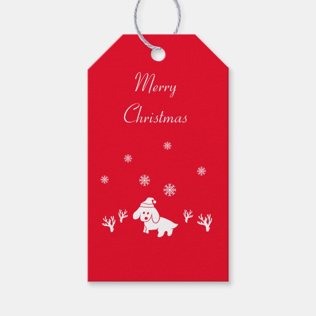 Dog Santa hat & Ice crystals Christmas Gift Tag (Front)