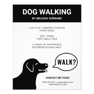 Dog Saying Walk? - Black And White Dog Walker Flyer